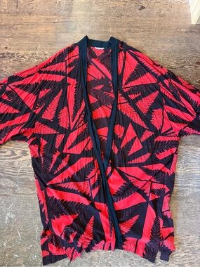 Manaola Red and Black Fern Print Kimono-Style Top